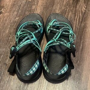 Chaco Green and Blue 3 Strap Sandals